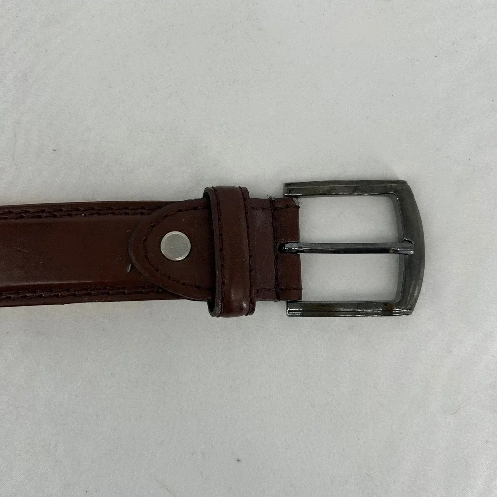 Genuine Leather Dress Belt Mens XL 42-44 Brown Stitched Edge Classic Business